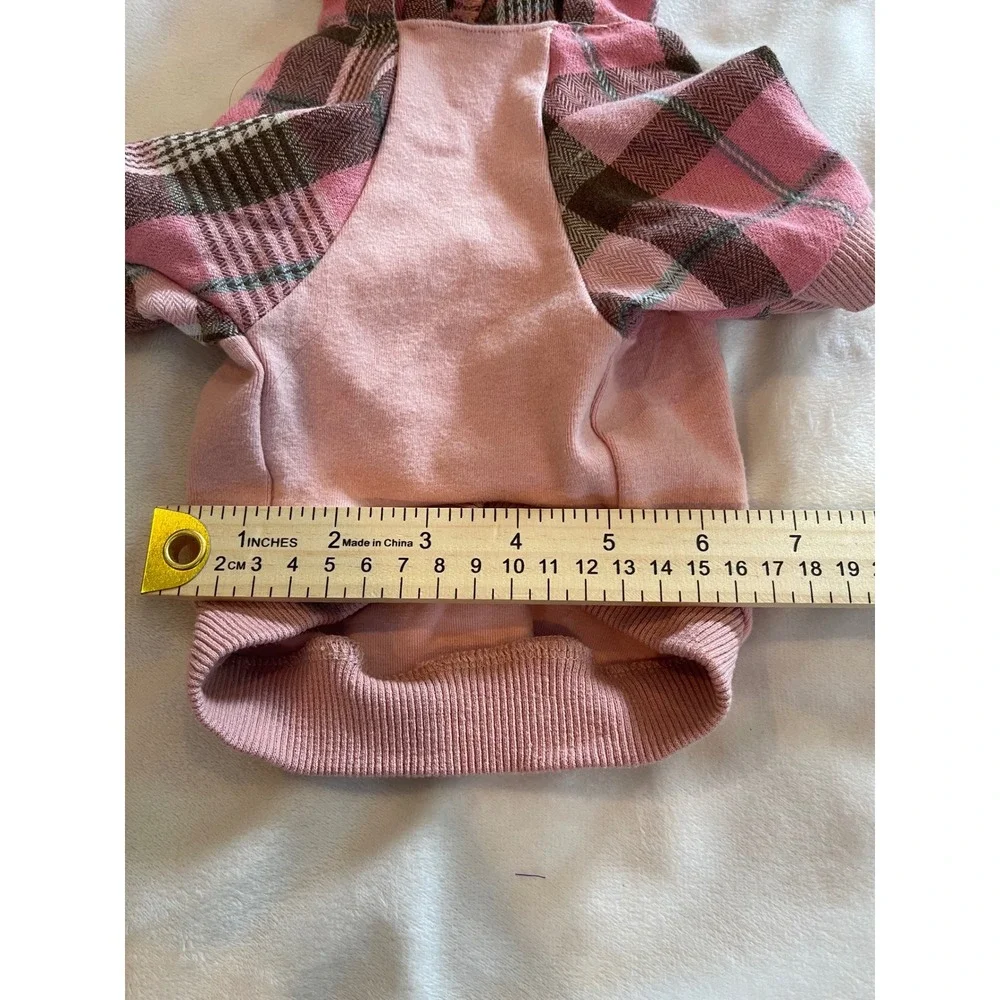 Fitwarm Pets Pink Plaid Dog Hoodie Small Puppy Sweatshirt with Leash Hole - Picture 7 of 8